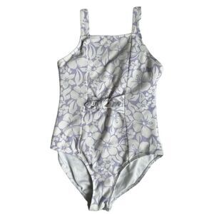 Wonder Nation Floral One Piece Swimsuit Hawaiian Purple White Swim SZ 10-12